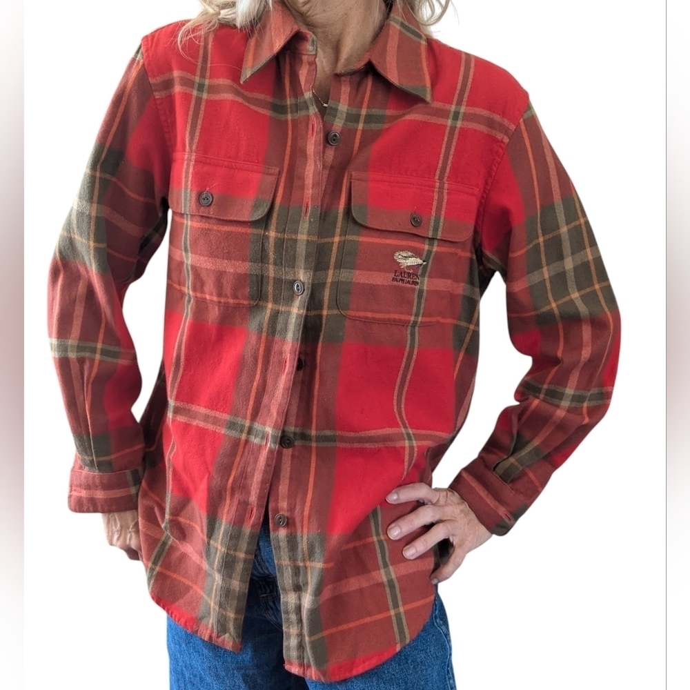 Lauren Ralph Lauren Plaid Flannel Shirt Red Cotton Button Up S - Picture 2 of 7